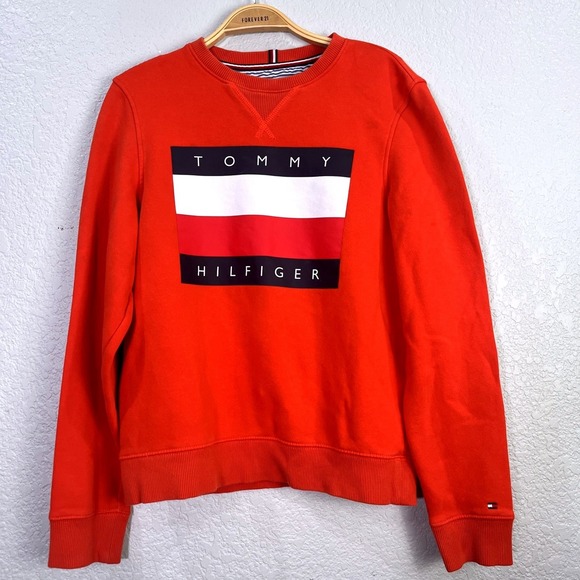 Tommy Hilfiger Tops - Tommy Hilfiger Sweatshirt Womens XS Red Graphic Logo Crew‎ Fleece Y2K Americana
